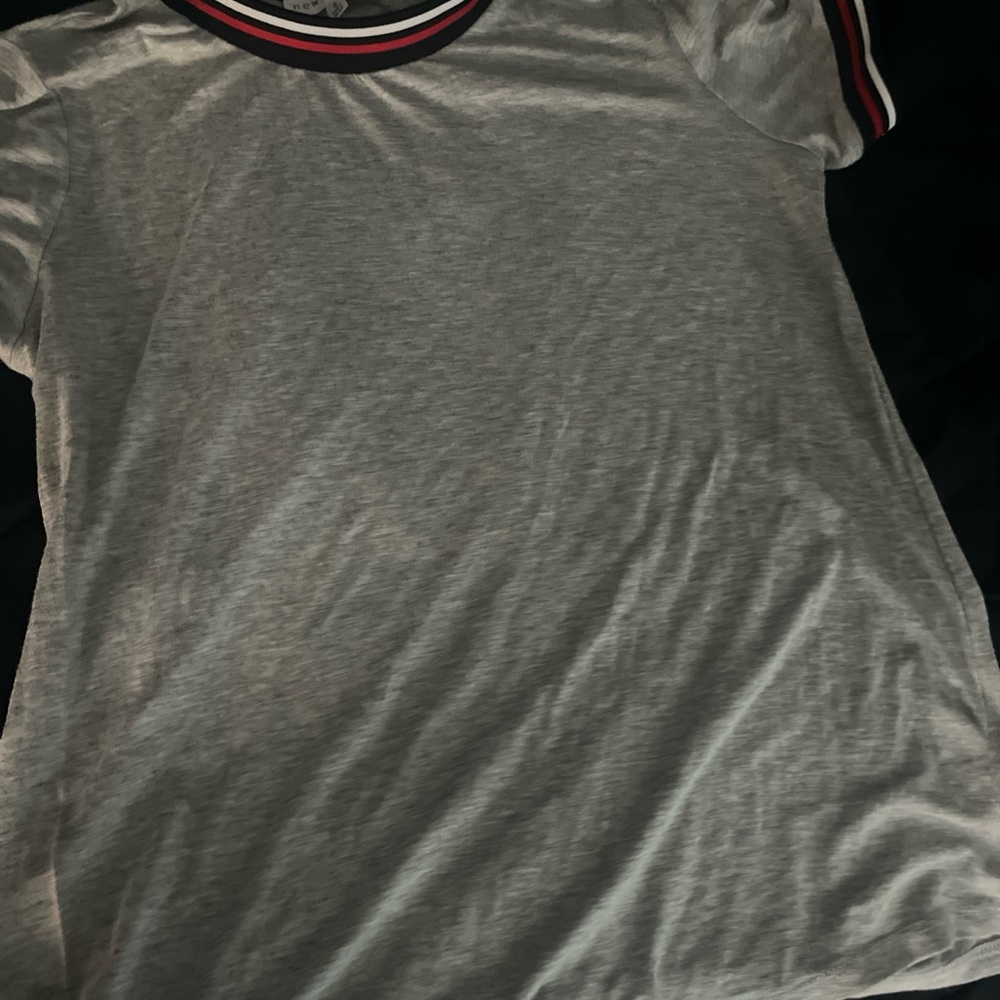 Gray T-Shirt with Striped Collar